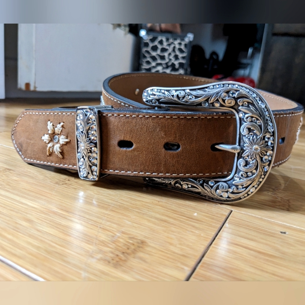 Embroidered Western Belt with Rhinestones by Nocona